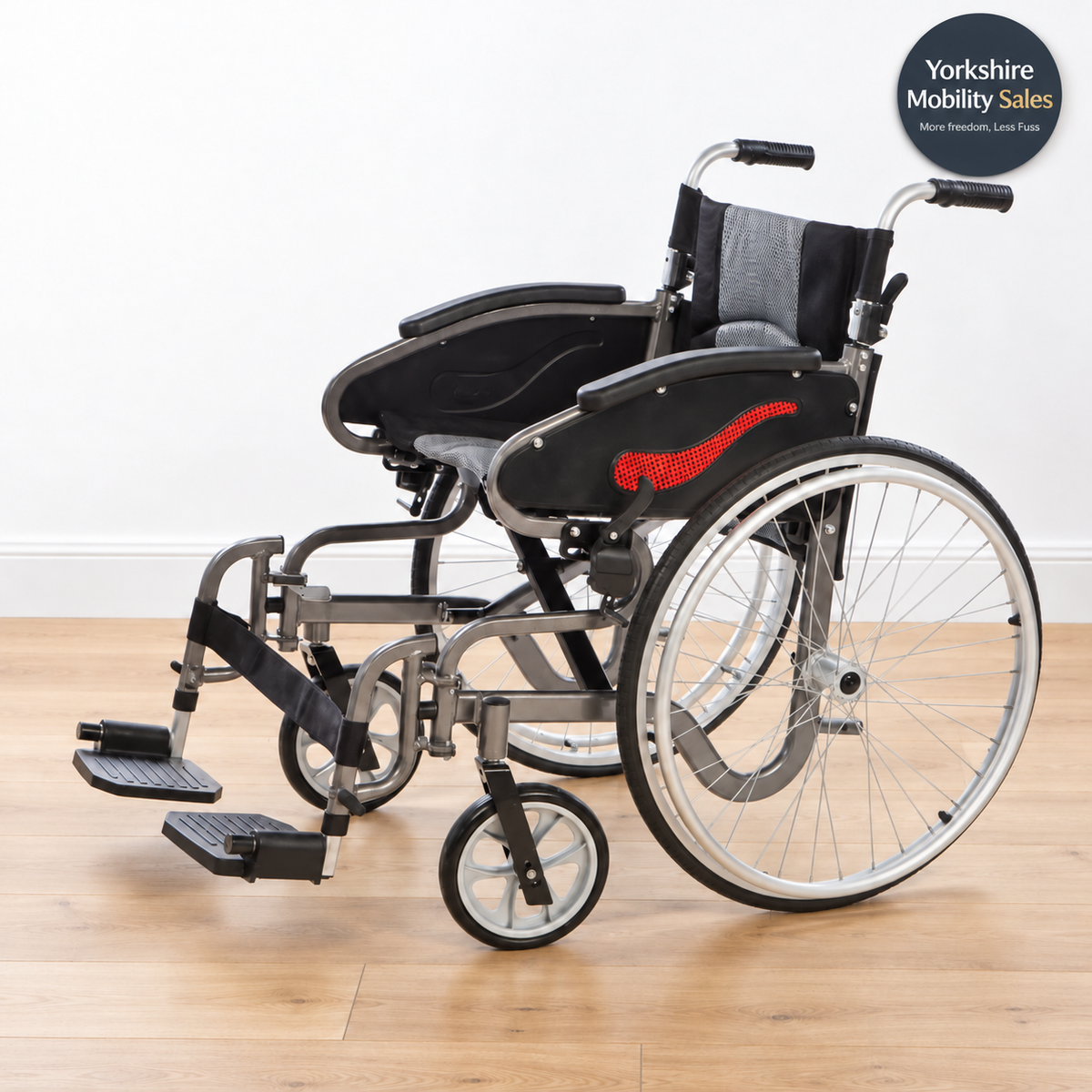 Monarch Calibre folding wheelchair — front view