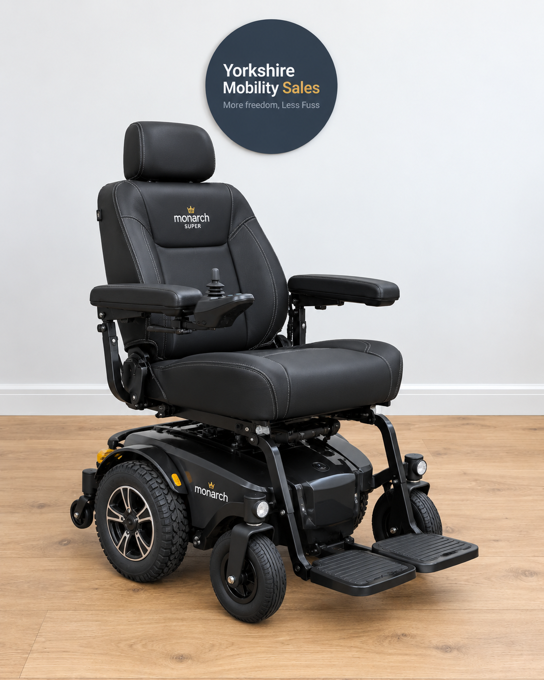 Monarch Super powerchair on Yorkshire Mobility Sales showroom background