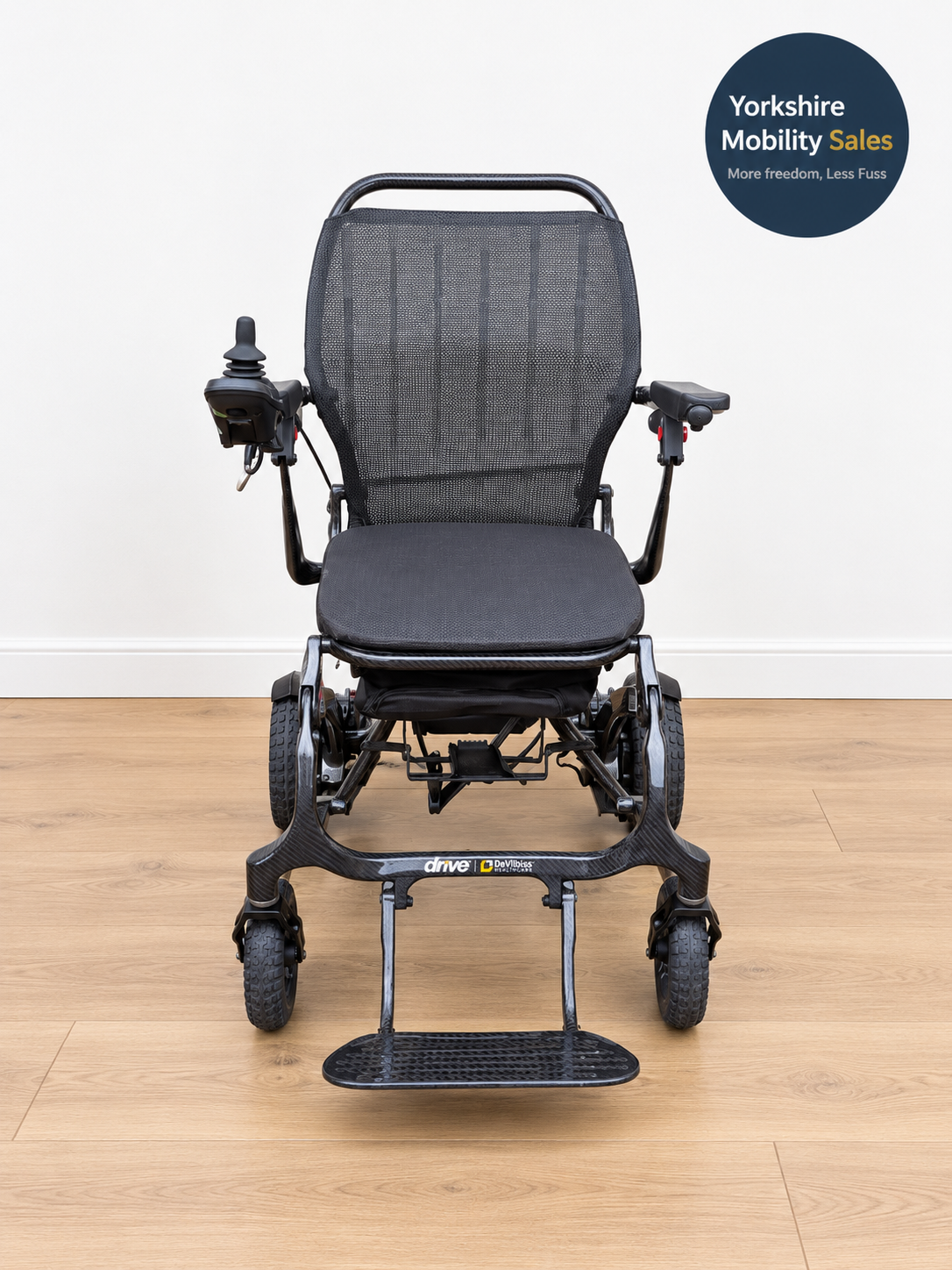 Preloved Drive AirFold carbon fibre powerchair – front view