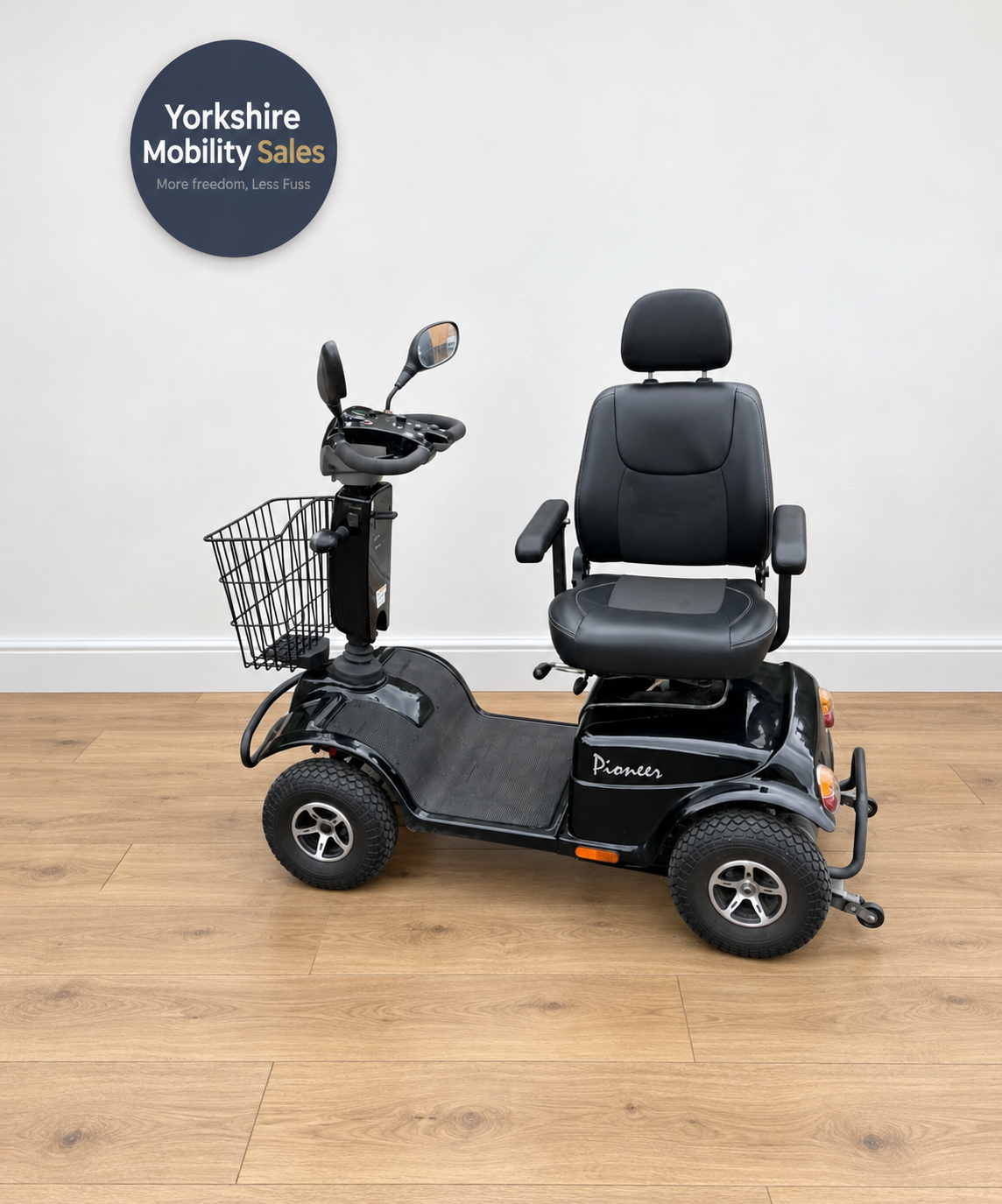 Preloved Rascal Pioneer 8mph Class 3 mobility scooter in black - side view
