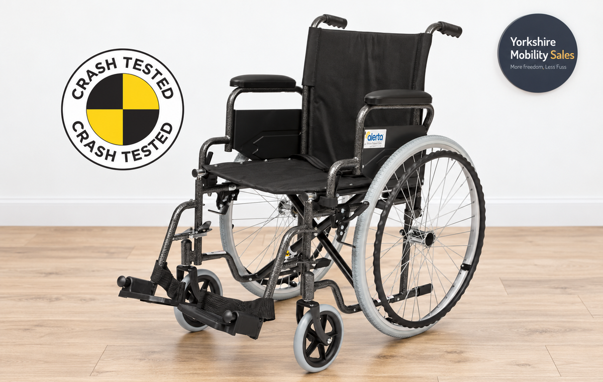 Alerta Self-Propelled Wheelchair front view with Crash Tested badge