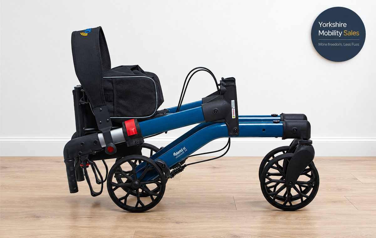 Alerta dual-folding rollator folded for transport