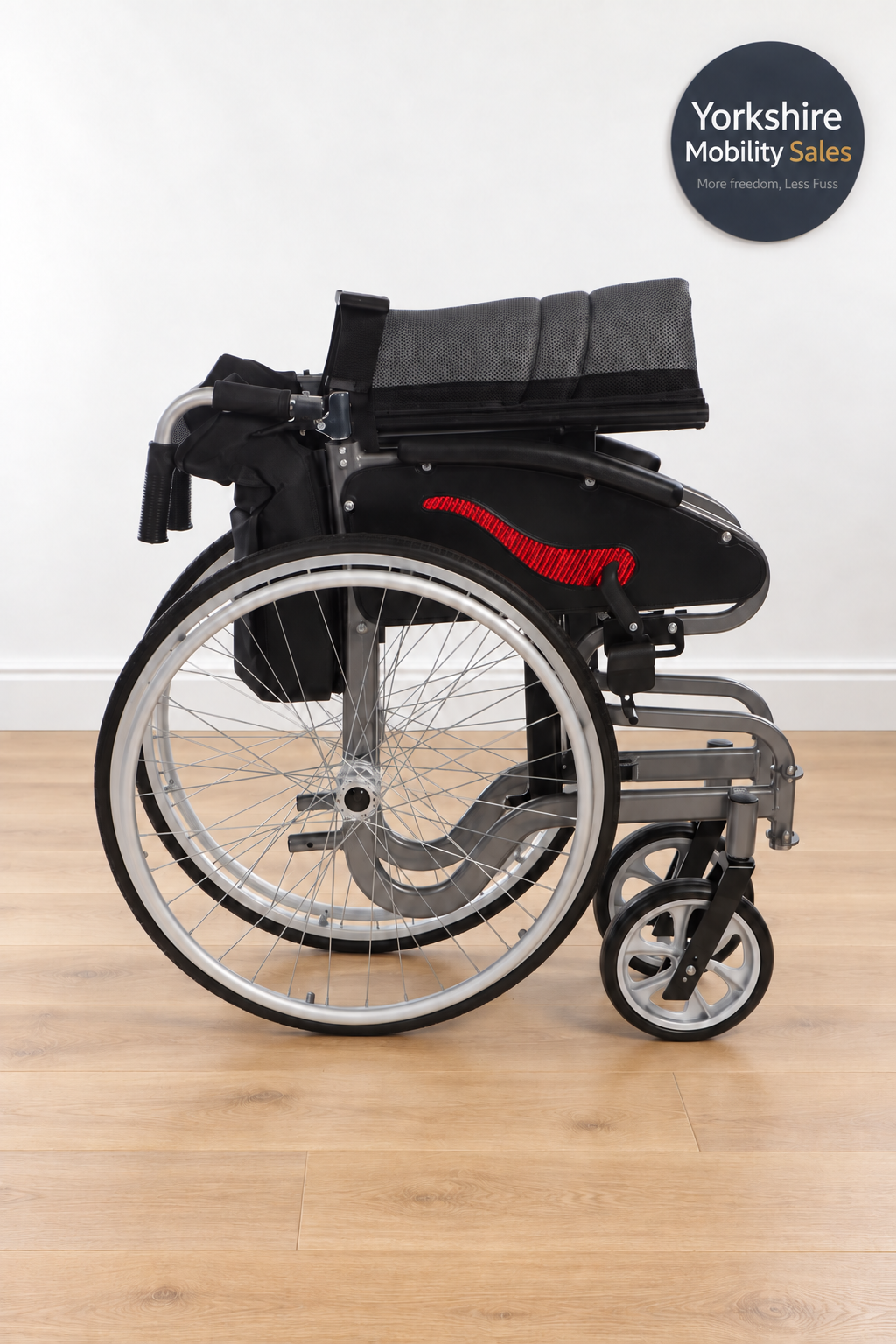 Monarch Calibre folding wheelchair — folded view