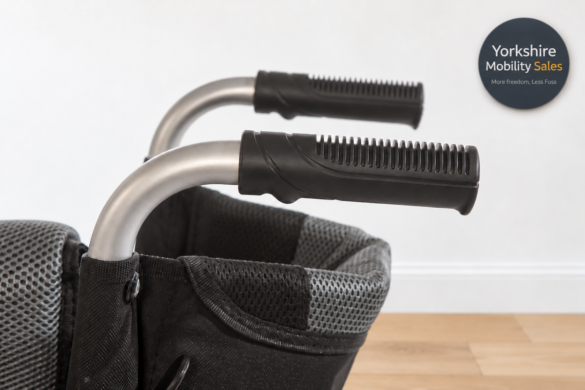 Monarch Calibre folding wheelchair — push handle detail