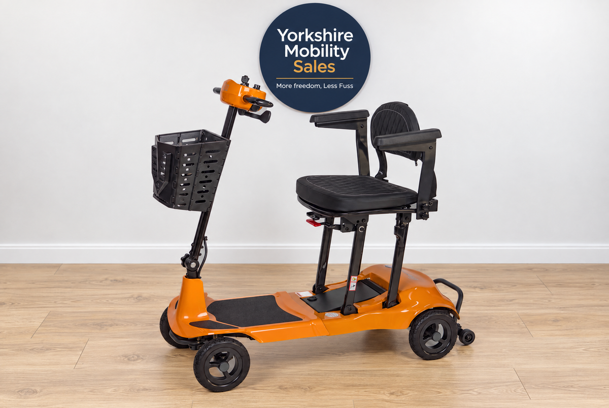 Monarch Genie Ultralight orange mobility scooter - Yorkshire Mobility Sales